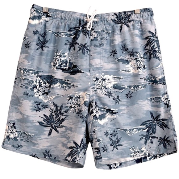Old Navy Board Shorts‎ Blue Swim Trunks Drawstring Tropical Beach M Summer Pool - Picture 1 of 10